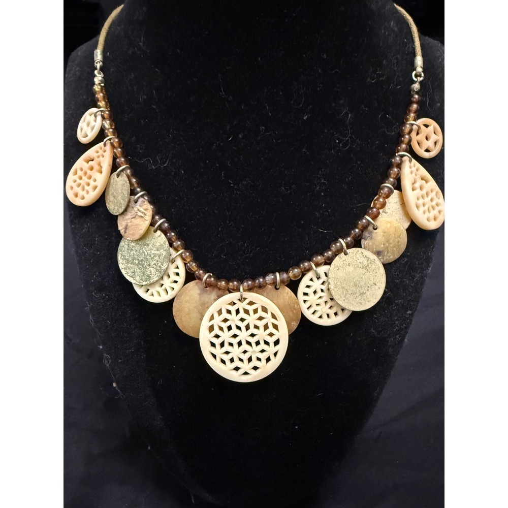Avon Statement Necklace Carved Geometric Charms